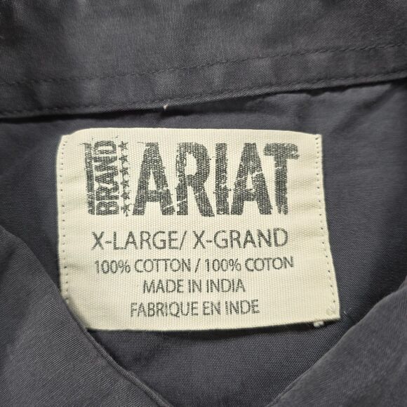 Ariat Shirt Men XL Gray Diamond Pearl Snap Western Flap Pocket Rockabilly Cotton - Picture 5 of 10